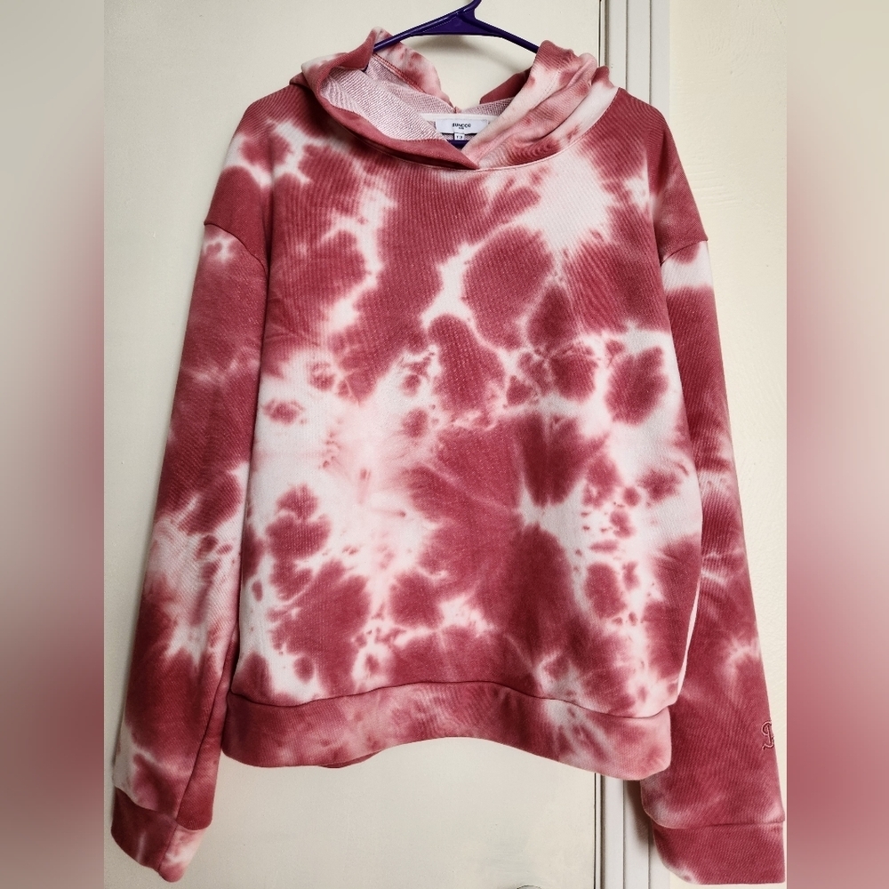 Anthropologie Pink and White Tie-Dye Hoodie Sweatshirt